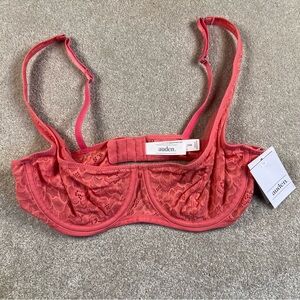 Auden Bra Lace Unlined Scoop Balconette Underwire 34B NWT Coral‎